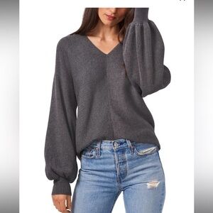 1.STATE Women's Rib-Knit Bubble Sleeve Long Sleeve Sweater in charcoal gray M